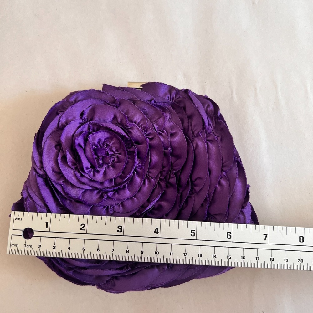 WHBM Womens Rosette Floral Evening Purse 3D Purple Chain Event Wedding Handbag - Picture 11 of 12